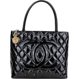 Chanel Quilted Patent Leather CC Medaillon Handbag
