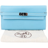 Hermès Bleu Leather Palladium Kelly Wallet