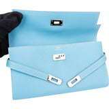 Hermès Bleu Leather Palladium Kelly Wallet