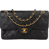 Chanel Quilted Lambskin 24K Gold Double Flap Crossbody Bag