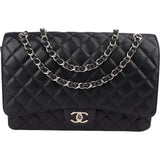 Chanel Quilted Caviar Leather Palladium Maxi Double Flap Crossbody Bag