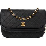 Chanel Quilted Lambskin 24K Gold Halfmoon Double Flap Crossbody Bag