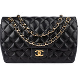 Chanel Quilted Lambskin 24K Gold Jumbo Double Flap Crossbody Bag