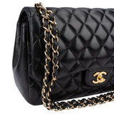 Chanel Quilted Lambskin 24K Gold Jumbo Double Flap Crossbody Bag