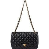 Chanel Quilted Lambskin 24K Gold Jumbo Double Flap Crossbody Bag