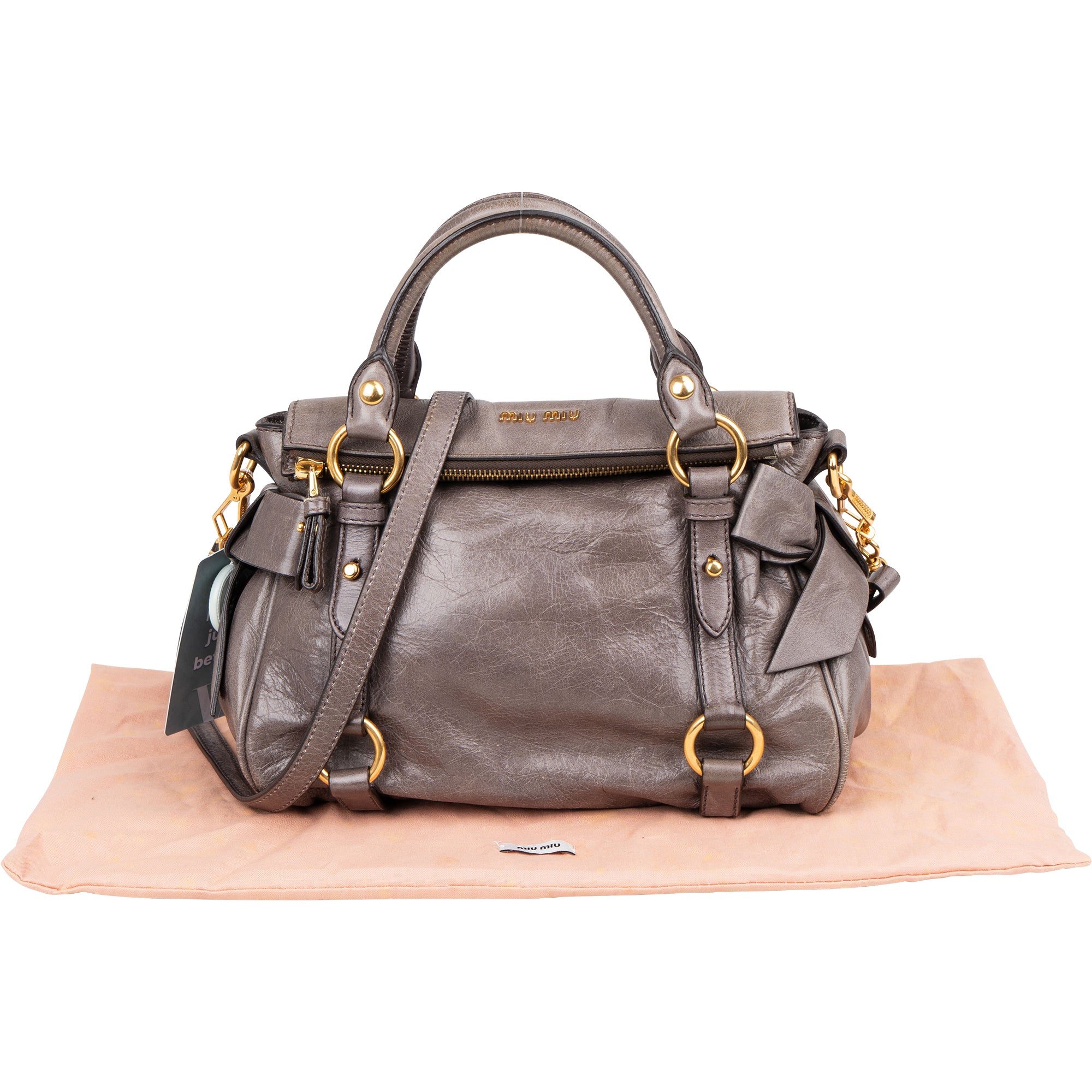 Miu Miu Grey Leather City Handbag - vintageandkickz