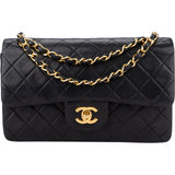 Chanel Quilted Lambskin 24K Gold Small Double Flap Crossbody Bag