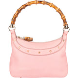 Gucci Pink Leather Bamboo Handbag