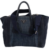 Prada Denim Suede Two Way Twin Zip Handbag