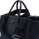 Prada Denim Suede Two Way Twin Zip Handbag