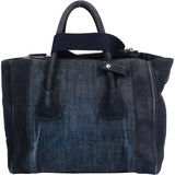 Prada Denim Suede Two Way Twin Zip Handbag