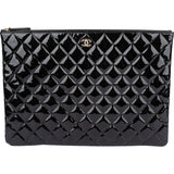 Chanel Quilted Patent Leather CC Clutch