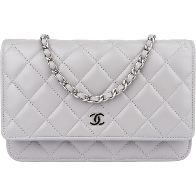 Chanel Quilted Lambskin Palladium Wallet On Chain Crossbody Bag