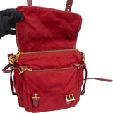 Prada Red Nylon Saffiano Leather Side Crossbody Bag