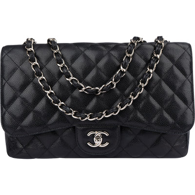 Chanel Quilted Caviar Leather Palladium Hardware Jumbo Single Flap Crossbody Bag