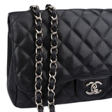 Chanel Quilted Caviar Leather Palladium Hardware Jumbo Single Flap Crossbody Bag