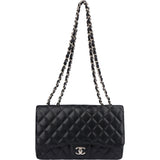 Chanel Quilted Caviar Leather Palladium Hardware Jumbo Single Flap Crossbody Bag