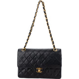 Chanel Quilted Lambskin 24K Gold Double Flap Crossbody Bag