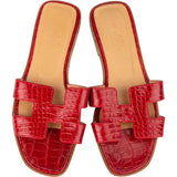 Hermès Rouge Exotic Crocodile Leather Oran Sandals (36)
