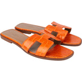 Hermès Orange Exotic Crocodile Leather Oran Sandals (37)