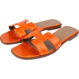 Hermès Orange Exotic Crocodile Leather Oran Sandals (37)