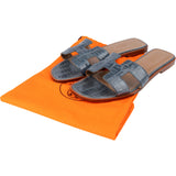 Hermès Bleu Exotic Crocodile Leather Oran Sandals (36,5)