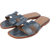 Hermès Bleu Exotic Crocodile Leather Oran Sandals (36,5)