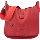 Hermès Rouge Clemence Leather Evelyne GM Crossbody Bag