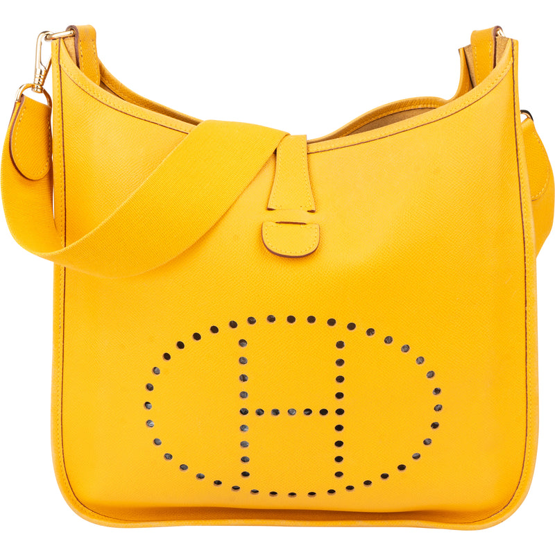 Hermès Yellow Leather Evelyne GM Crossbody Bag - vintageandkickz