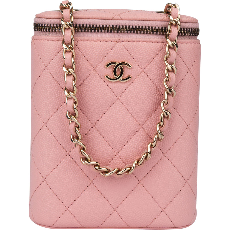 Chanel Pink Caviar Leather Mini Vertical Vanity Crossbody Bag - vintageandkickz