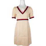 Gucci Beige Web Stripe Web Trim V-Neck Dress (IT42)