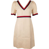 Gucci Beige Web Stripe Web Trim V-Neck Dress (IT42)
