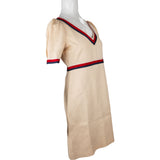Gucci Beige Web Stripe Web Trim V-Neck Dress (IT42)