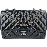 Chanel Quilted Patent Leather Palladium Jumbo Single Flap Crossbody Bag