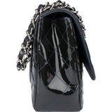 Chanel Quilted Patent Leather Palladium Jumbo Single Flap Crossbody Bag