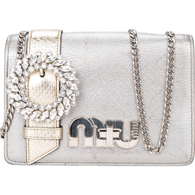 Miu Miu Silver Cromo Crossbody Flap Bag - vintageandkickz