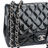 Chanel Quilted Patent Leather Palladium Jumbo Single Flap Crossbody Bag