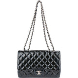 Chanel Quilted Patent Leather Palladium Jumbo Single Flap Crossbody Bag
