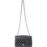 Chanel Quilted Patent Leather Palladium Jumbo Single Flap Crossbody Bag