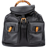 Gucci Black Leather Bamboo Backpack