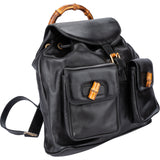 Gucci Black Leather Bamboo Backpack