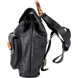 Gucci Black Leather Bamboo Backpack