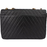 Chanel Quilted Chevron Lambskin 24K Gold Maxi Single Flap Crossbody Bag