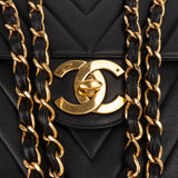 Chanel Quilted Chevron Lambskin 24K Gold Maxi Single Flap Crossbody Bag