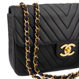 Chanel Quilted Chevron Lambskin 24K Gold Maxi Single Flap Crossbody Bag