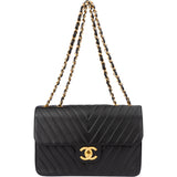 Chanel Quilted Chevron Lambskin 24K Gold Maxi Single Flap Crossbody Bag