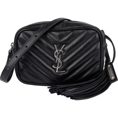 Saint Laurent Black Chevron Leather Lou Crossbody Belt Bag