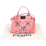 Fendi Pink Leather Crystal Micro Peekaboo Handbag