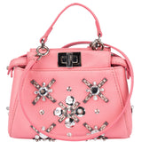 Fendi Pink Leather Crystal Micro Peekaboo Handbag
