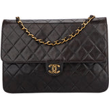 Chanel Brown Quilted Lambskin 24k Gold Single Flap Shoulder Bag